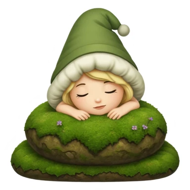 cozy forest character curled up on moss pillow with nightcap sticker