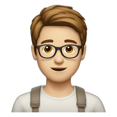 Boy with white skin and brown straight hair and round glasses, brown eyes sticker