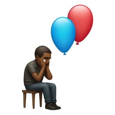 sad man with a baloon sticker