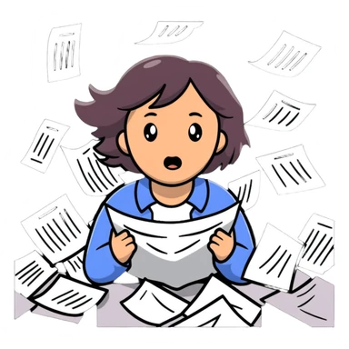 scared woman with flying papers around her sticker