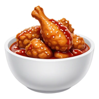 Korean Fried Chicken Cinematic Realistic Korean Fried Chicken Dish Emoji, depicted as bite-sized chicken chunks generously coated in a glossy, spicy sauce, in a bowl. sticker