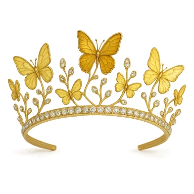 butterfly crown with a soft yellow base, only a couple of butterflies in light and dark yellow enamel, sparkling gems sticker
