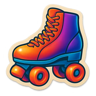 retro sticker art of a roller skate, 80s style, no border, transparent background sticker