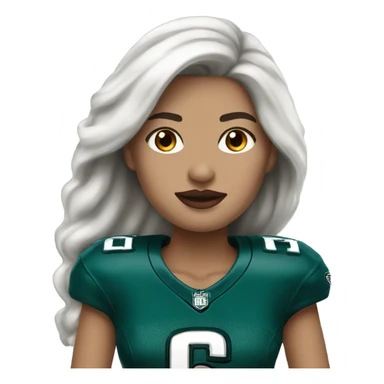 White female long dark hair red lips wearing Philadelphia Eagles jersey sticker