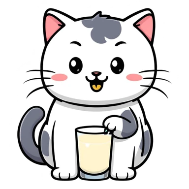 cute cartoon sticker of a cat happily drinking milk sticker