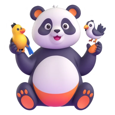 a panda with a surprised expression, a bird in its paw sticker