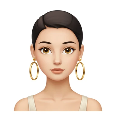 clean girl aesthetic emoji, fresh-faced young woman with slicked-back hair, gold hoop earrings, dewy skin, minimal makeup, soft neutral background sticker