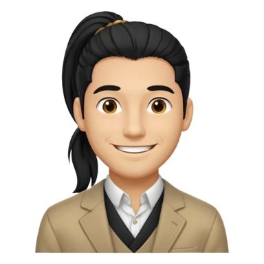 black long pony tail hair man with polite outfit smile warmly sticker