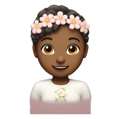 super cute face with light blush cheeks and big smile with little flower headband sticker