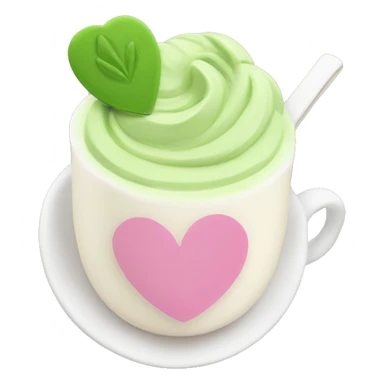 matcha latte with pink heart sticker