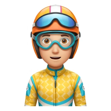 horse race jockey portrait, head and shoulders only, bright patterned racing uniform, helmet and goggles, energetic expression, 3D cartoon, mobile game icon style, clean background, no text, no watermark
 sticker