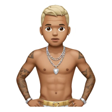 Chris Brown with silver pants, shirtless with necklace sticker