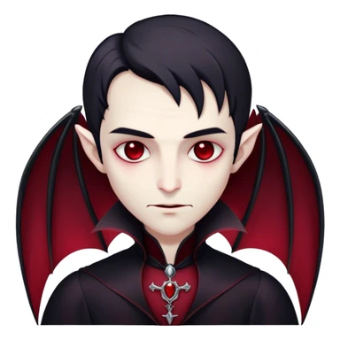 Meme-Worthy Cute Sleeping Vampire Portrait Emoji, with a refined, small, pale face softened by closed, serene eyes and a slight, peaceful smile, adorned in miniature elegant dark attire with a hint of fading crimson, simplified yet irresistibly adorable, highly detailed with a soft ethereal outline that captures the drowsy charm of a vampire in quiet nighttime slumber! sticker