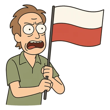 flag of Poland, minimalist, two horizontal bands, white on top, red on bottom, flat style sticker