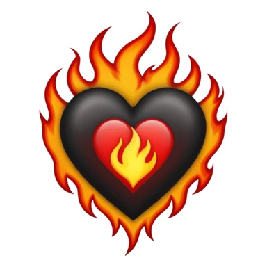 Black and red heart with flames tattoo style sticker