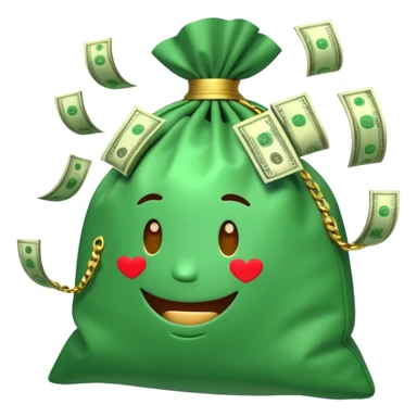 

3D emoji style, big bag of money, flying dollar bills, rich casino vibe, smooth lighting, high detail, clean edges, transparent background



 sticker