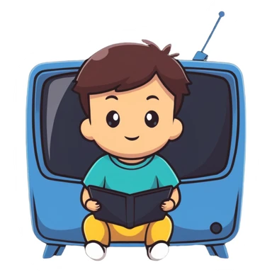 cute child sitting and watching cartoons on TV sticker