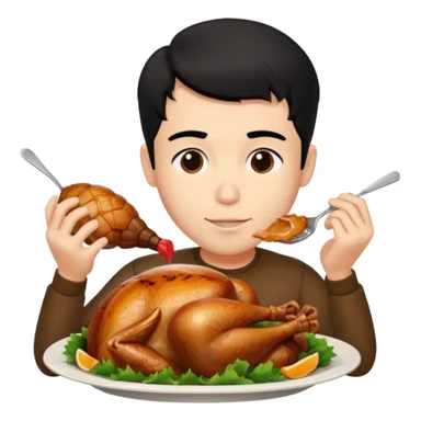 A Fatter man with black hair eating turkey sticker