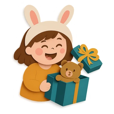 Change the gift box present from a car to a pastel brown cutie bear inside the gift box, while all other design elements remain unchanged sticker