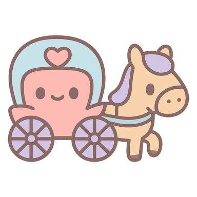 cute kawaii style emoji of a horse-drawn buggy with a heart sticker