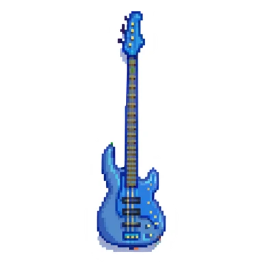 blue electric bass guitar, pixel art style sticker