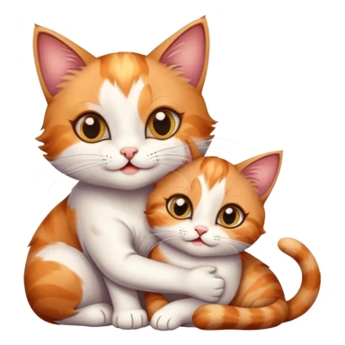 happy mom cat hugging her happy kitten, both cats with big eyes sticker