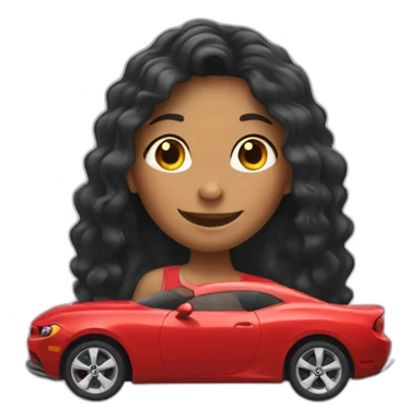 red car with happy girl who is black long hair sticker