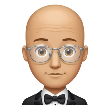 bald male groom with small rectangle metal frames glasses sticker