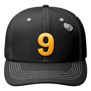 A black cap with the numbers 09  sticker