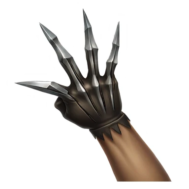 "Three sharp, metallic claws extending from a human fist like wolverine from marvel sticker