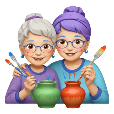 grandma and kid doing potery sticker