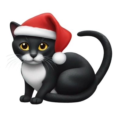 Black snake on a black/white cat wearing christmas hats sticker