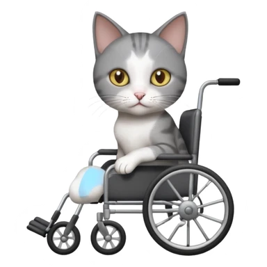full body small short hair dark grey and white cat with hazel eyes walking in a wheelchair for cats sticker