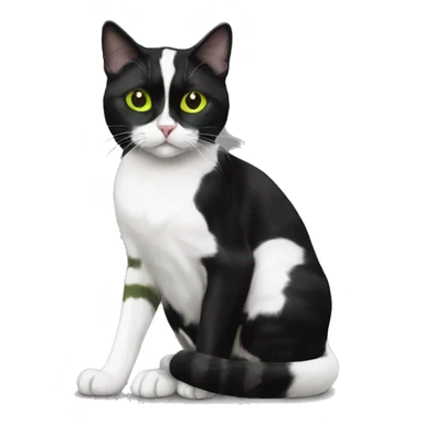 Sweet black and white harlequin patterned tuxedo cat with yellow green eyes sticker