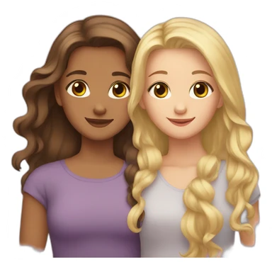 two girls hugging one blonde hair and brown eyes - one brunette and brown eyes  sticker