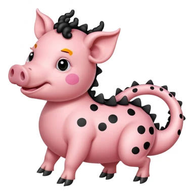 A pink pink with spots and a curly tail riding a dragon sticker