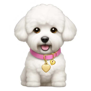 Bichon frise with pink collar, gold heart tag sticker