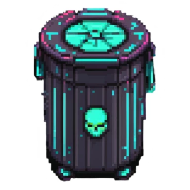32x32 cyberpunk trash bin icon with futuristic neon elements, retro computer style sticker