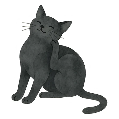 Edit the image of a black cat scratching its neck in the same pose, in watercolor art style with transparent background. sticker