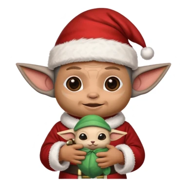mandalorian holding grogu wearing santa hat sticker