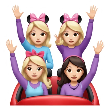 quatro chicas montadas en una atraccion de levantando la mano con orejas de Disney puestas en una atracción sticker