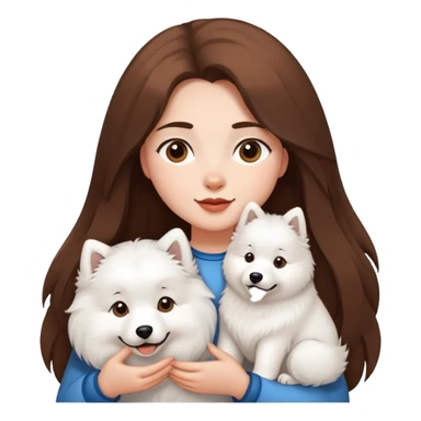 A girl with long brown hair holding a Samoyed sticker