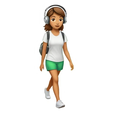 Woman with headphones walking in the green park  sticker