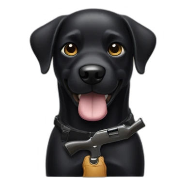 A black dog holding a shotgun with a smirk on his face sticker