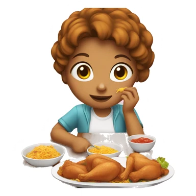 Girl eating chicken on the table sticker