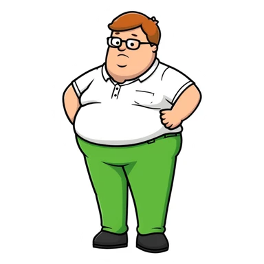 Peter Griffin from Family Guy with a pregnant belly, wearing green pants, white shirt, and glasses sticker