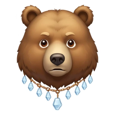 Realistic brown bear on all four legs with serious expression, wearing a simple chain made entirely of ice around its neck, nothing hanging from it sticker