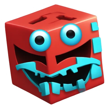Red cube with cyan face from geometry dash sticker