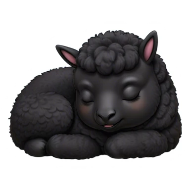 Meme-Worthy Cute Sleeping Black Alpaca Portrait Emoji, Head resting peacefully with a contented smile, showcasing a delightfully sturdy build and a luxuriously soft jet-black fleece, eyes shut in a serene nap, Simplified yet hilariously adorable features, highly detailed, glowing with a soft, drowsy light, high shine, relaxed and utterly lovable, stylized with an air of playful laziness, bright and heartwarming, soft glowing outline, capturing the essence of a comically sleepy alpaca, so meme-worthy it feels like it could instantly become the next viral sensation of adorable slumber! sticker