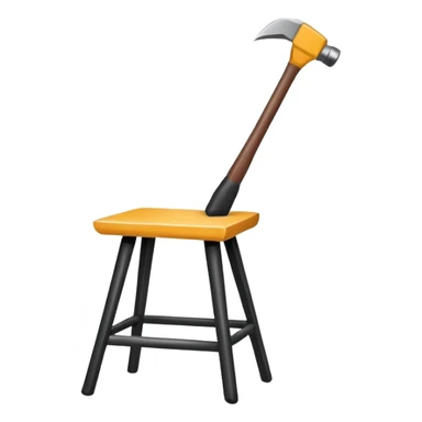 Minimalistic flat vector icon, iOS style, thin black contour on white background. Chair with hammer and paintbrush. No text, no shadows sticker